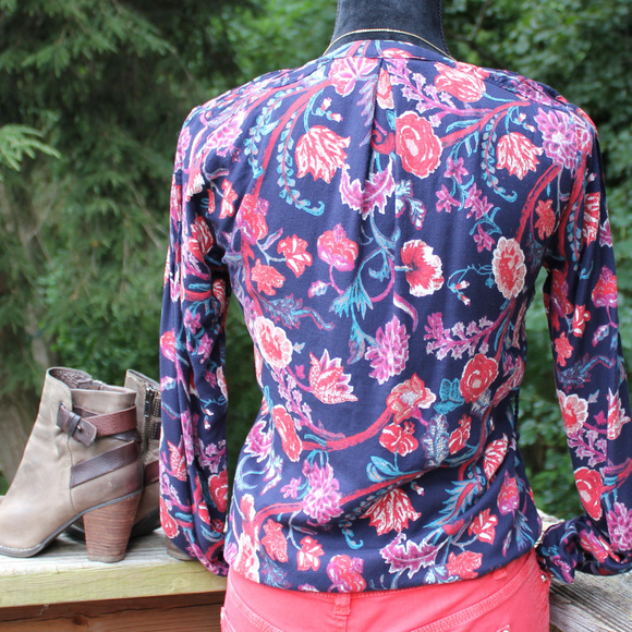 Lucky Brand Boho Tassle Floral Peasant Blouse XS - Picture 3 of 8